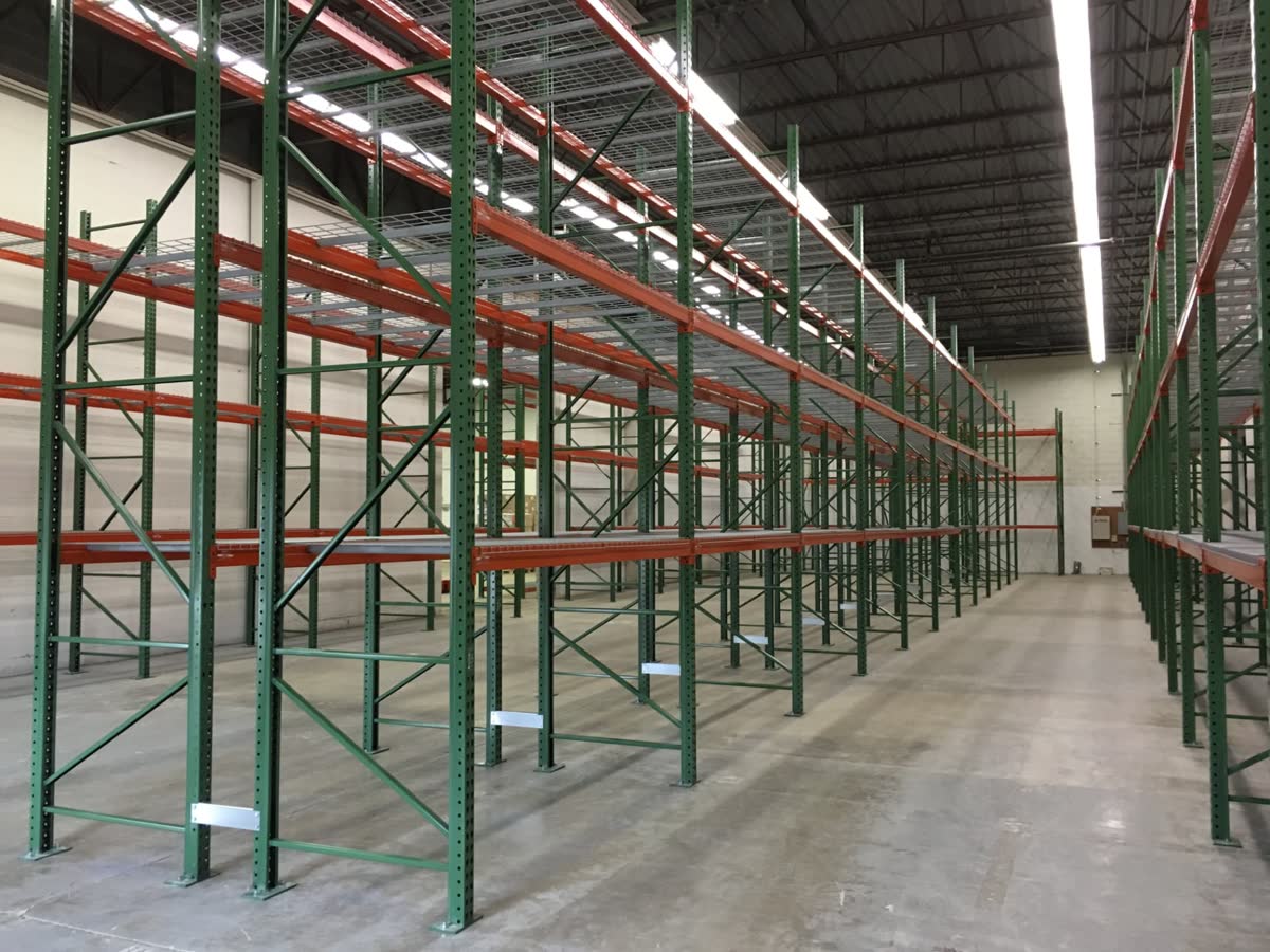 Rows of pallet racking in a distribution facility